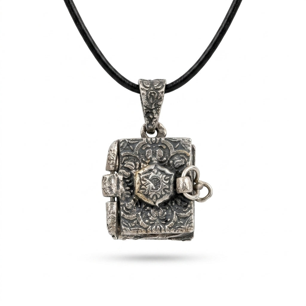 Collier locket livre avec zircon blanc